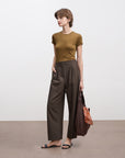 Pleated Curved-Leg Wool Trousers