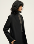 Silk-Wool Stand Collar Long Coat