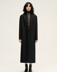 Silk-Wool Stand Collar Long Coat
