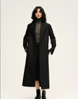Silk-Wool Stand Collar Long Coat