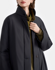 Lightweight Long Padded Coat with Clean Stand Collar