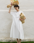 Paper-Texture Cotton Short Sleeve Dress