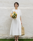 Paper-Texture Cotton Short Sleeve Dress