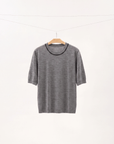 Contrast Trim Merino Wool Short Sleeve Sweater
