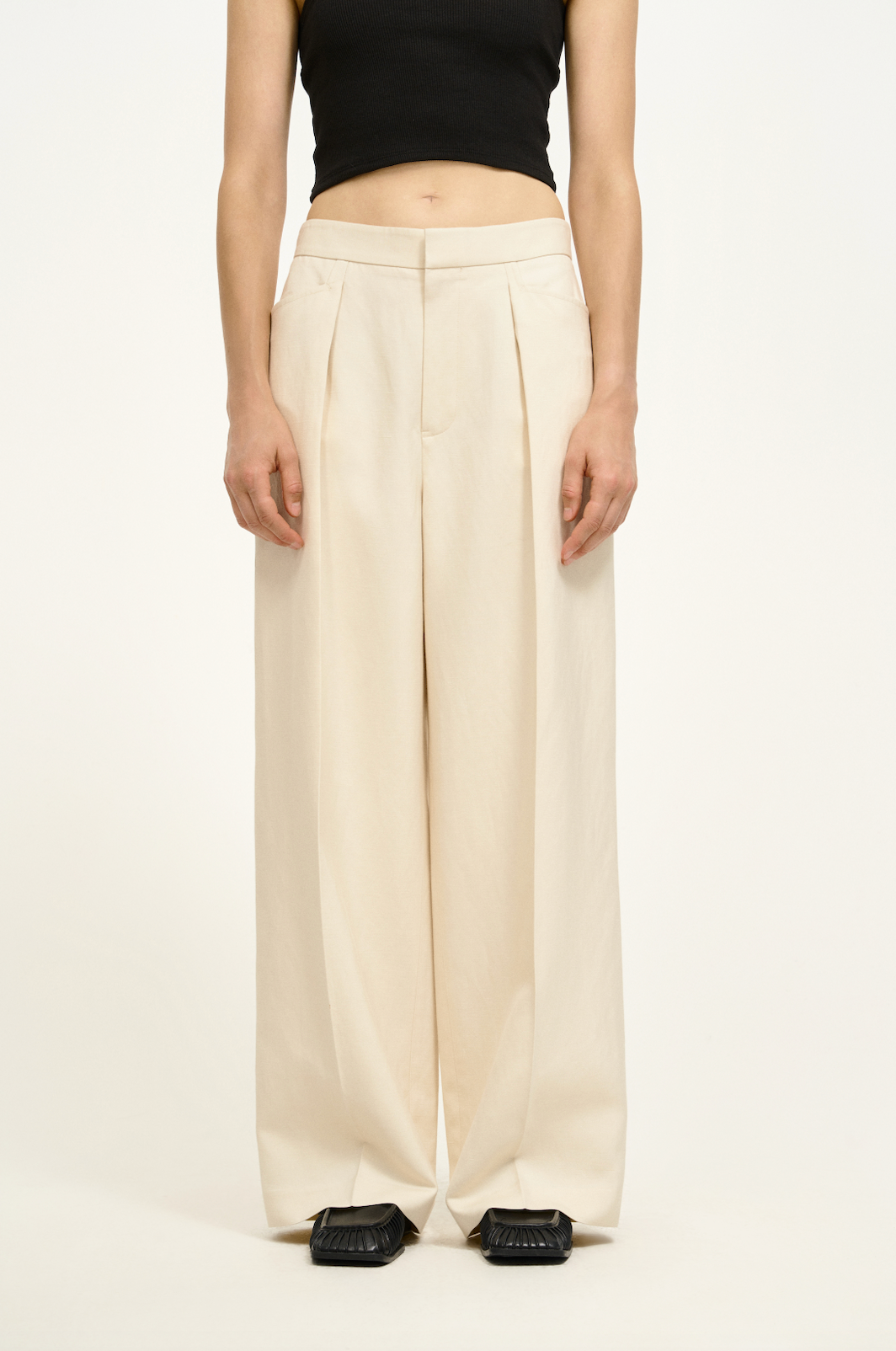 Draped Linen-Blend Wide-Leg Pants