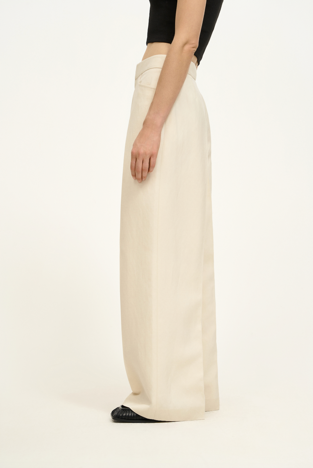 Draped Linen-Blend Wide-Leg Pants