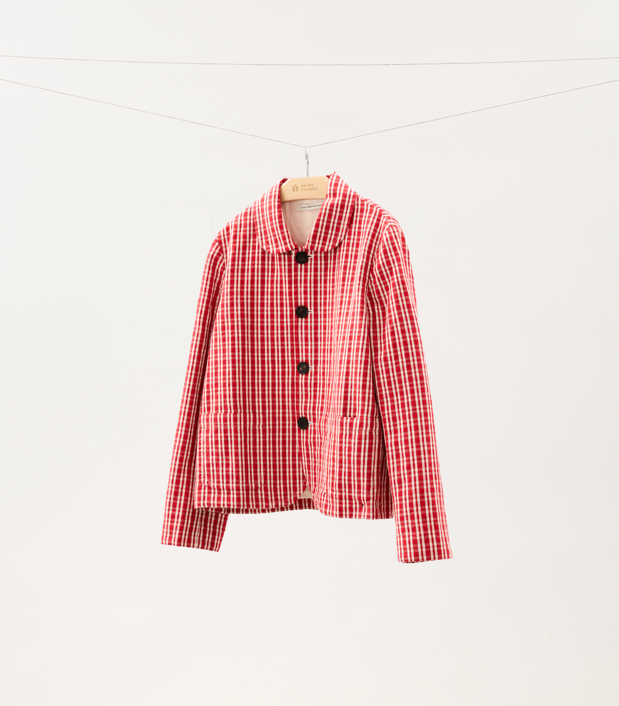 Red Gingham Cotton-Linen Jacket