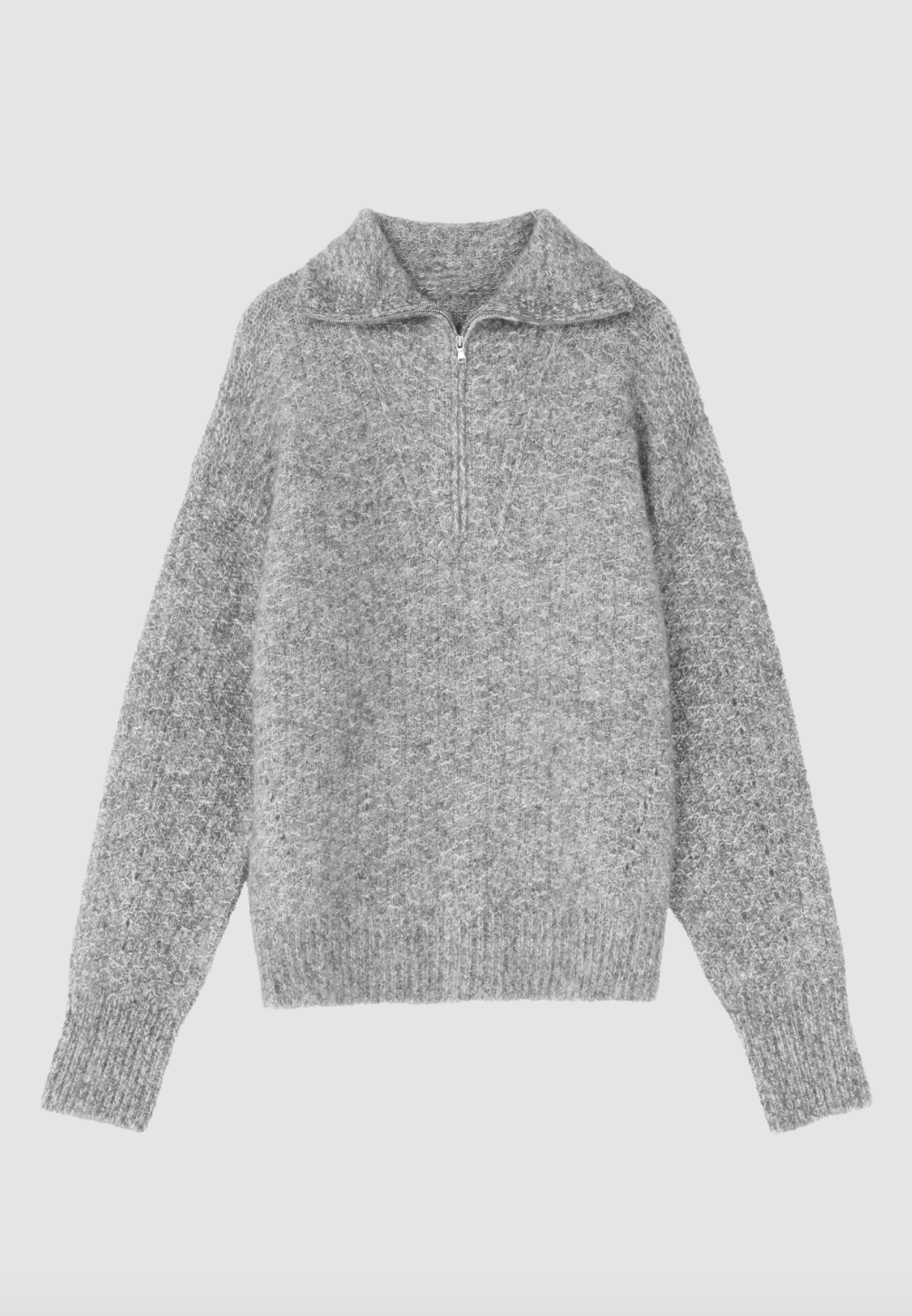 Zip-Neck Textured Wool-Blend Pullover Sweater