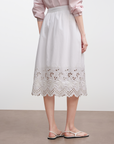 Cotton Eyelet Embroidered Midi Skirt