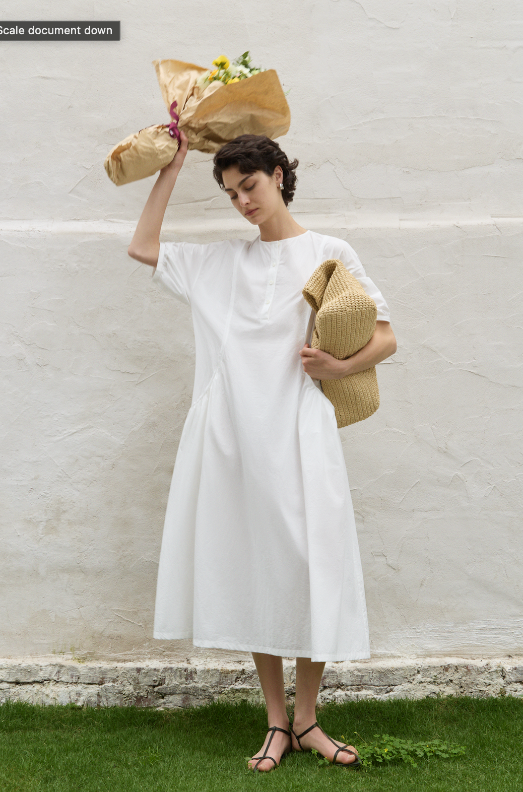 Paper-Texture Cotton Short Sleeve Dress