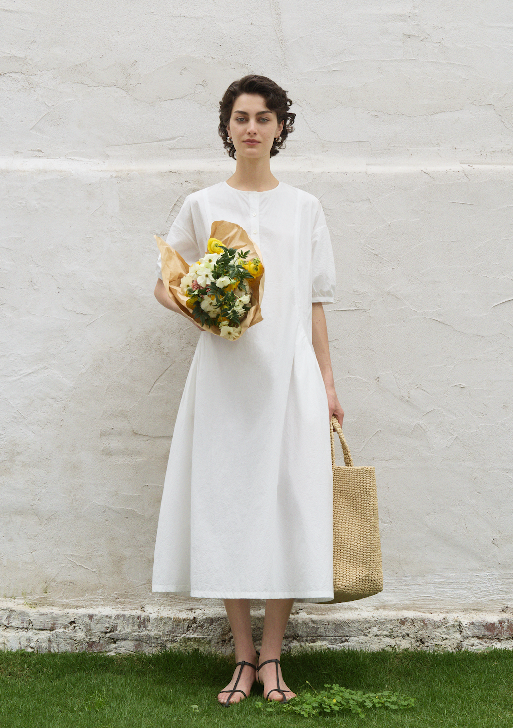 Paper-Texture Cotton Short Sleeve Dress