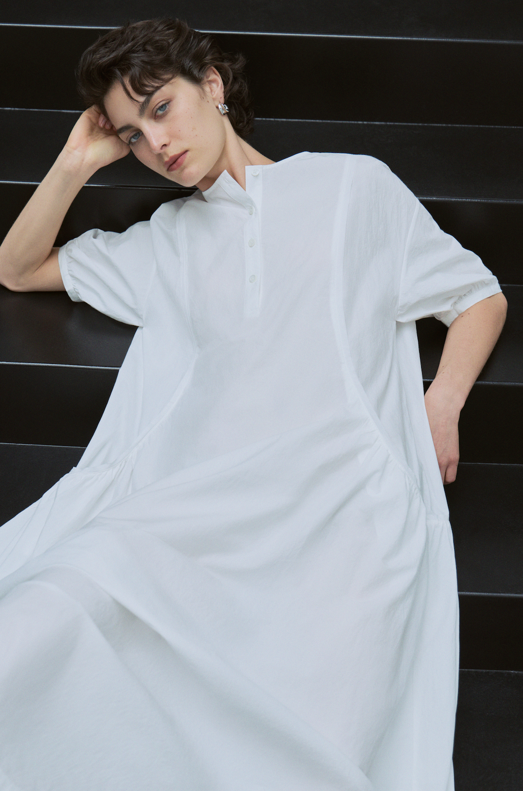 Paper-Texture Cotton Short Sleeve Dress