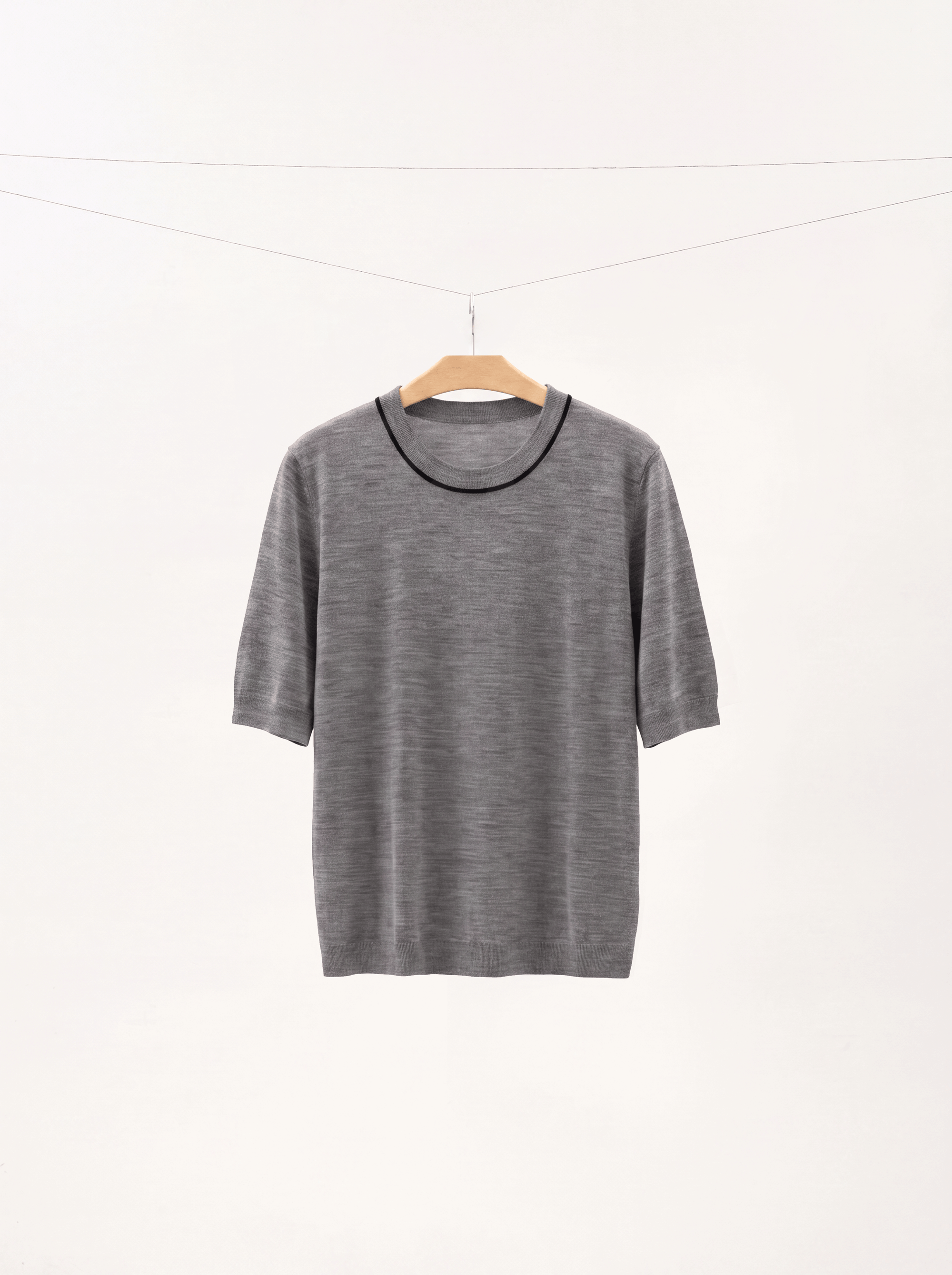 Contrast Trim Merino Wool Short Sleeve Sweater