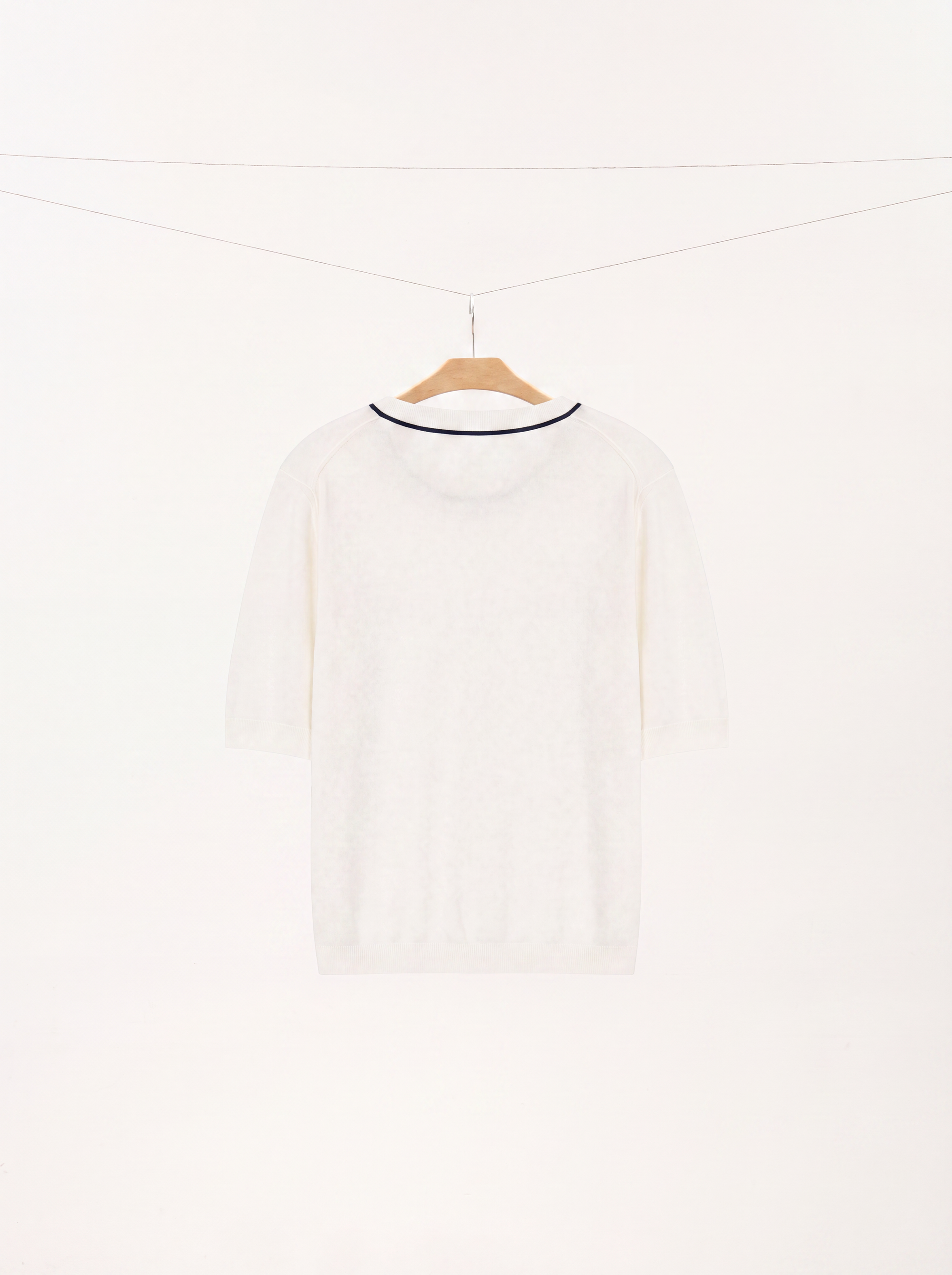 Contrast Trim Merino Wool Short Sleeve Sweater
